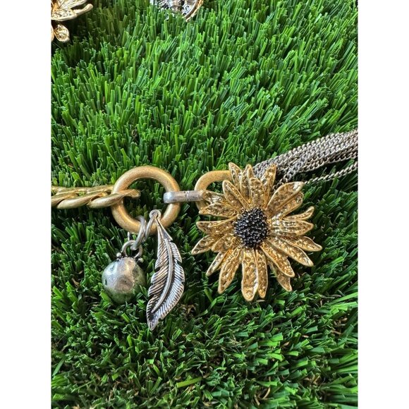 ZARA Gold Tone Chain Belt Sunflower Charms Coin Feather Statement 40” Runway - Picture 3 of 9